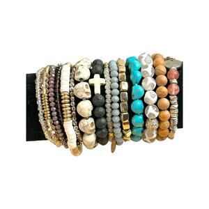Indie Boho Mixed Stones Glass Crystals Beaded Bracelet Stacks Stretch Bracelets